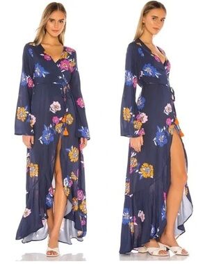 Maaji Navy Floral Wrap High-Low Maxi Dress